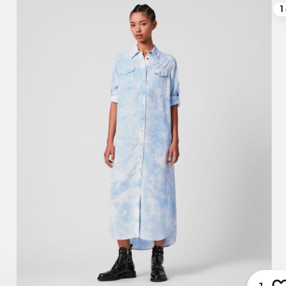 Allsaints Aliza Tie Dyed Shirtdress Skye Blue Size US 4 / EU 36